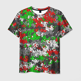 Мужская футболка 3D с принтом Камуфляж с буквами FCLM в Екатеринбурге, 100% полиэфир | прямой крой, круглый вырез горловины, длина до линии бедер | зеленый | клуб | красно зеленый | красный | локо | локомотив | москва | паттерн