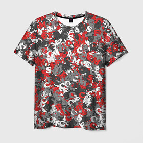 Мужская футболка 3D с принтом Камуфляж с буквами F.C.S.M	 в Екатеринбурге, 100% полиэфир | прямой крой, круглый вырез горловины, длина до линии бедер | fcsm | белый. | камуфляж | красный | милитари | москва | мясо | паттерн | спартак