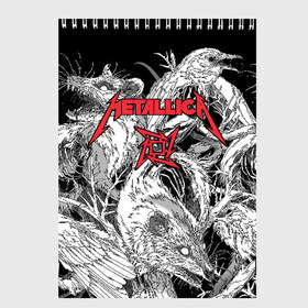 Скетчбук с принтом Metallica в Екатеринбурге, 100% бумага
 | 48 листов, плотность листов — 100 г/м2, плотность картонной обложки — 250 г/м2. Листы скреплены сверху удобной пружинной спиралью | Тематика изображения на принте: american | angry | emblem | james hetfield | kirk hammett | la | live | logo | metal band | metallica | rats | ravens | zombies | американская | вороны | джеймс хетфилд | живые | злые | зомби | кирк хэмметт | крысы | ларс ульрих | логотип | мета