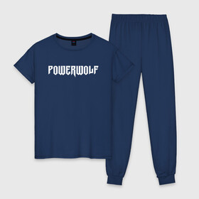 Женская пижама хлопок с принтом POWERWOLF в Екатеринбурге, 100% хлопок | брюки и футболка прямого кроя, без карманов, на брюках мягкая резинка на поясе и по низу штанин | powerwolf | wolf