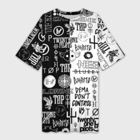 Платье-футболка 3D с принтом TWENTY ONE PILOTS в Екатеринбурге,  |  | 21 pilots | 21p | bandito | blurryface | chlorine | joshua | ned | top | trench | twenty one pilots | tyler | бандито | нэд | тренч