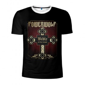 Мужская футболка 3D спортивная с принтом Powerwolf Bible в Екатеринбурге, 100% полиэстер с улучшенными характеристиками | приталенный силуэт, круглая горловина, широкие плечи, сужается к линии бедра | powerwolf | метал | повервольф | повервульф | рок