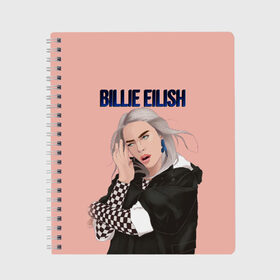 Тетрадь с принтом BILLIE EILISH в Екатеринбурге, 100% бумага | 48 листов, плотность листов — 60 г/м2, плотность картонной обложки — 250 г/м2. Листы скреплены сбоку удобной пружинной спиралью. Уголки страниц и обложки скругленные. Цвет линий — светло-серый
 | ayelish | bad guy | bellyache | bilie eilish | bilie elish | billie | billie eilish | eilish | electronic | elish | music | били айлиш | билли айлиш | эйлиш | элиш