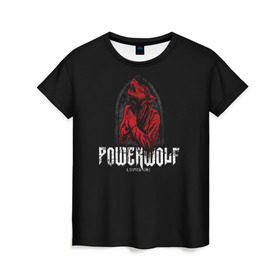 Женская футболка 3D с принтом Powerwolf в Екатеринбурге, 100% полиэфир ( синтетическое хлопкоподобное полотно) | прямой крой, круглый вырез горловины, длина до линии бедер | Тематика изображения на принте: powerwolf | метал | повервольф | повервульф | рок