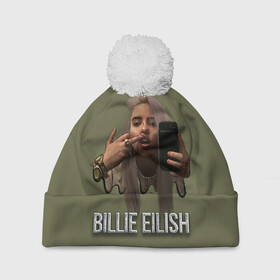 Шапка 3D c помпоном с принтом BILLIE EILISH в Екатеринбурге, 100% полиэстер | универсальный размер, печать по всей поверхности изделия | ayelish | bad guy | bellyache | bilie eilish | bilie elish | billie | billie eilish | eilish | electronic | elish | music | били айлиш | билли айлиш | эйлиш | элиш