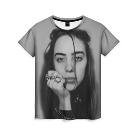 Женская футболка 3D с принтом BILLIE EILISH в Екатеринбурге, 100% полиэфир ( синтетическое хлопкоподобное полотно) | прямой крой, круглый вырез горловины, длина до линии бедер | ayelish | bad guy | bellyache | bilie eilish | bilie elish | billie | billie eilish | eilish | electronic | elish | music | били айлиш | билли айлиш | эйлиш | элиш