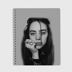 Тетрадь с принтом BILLIE EILISH в Екатеринбурге, 100% бумага | 48 листов, плотность листов — 60 г/м2, плотность картонной обложки — 250 г/м2. Листы скреплены сбоку удобной пружинной спиралью. Уголки страниц и обложки скругленные. Цвет линий — светло-серый
 | ayelish | bad guy | bellyache | bilie eilish | bilie elish | billie | billie eilish | eilish | electronic | elish | music | били айлиш | билли айлиш | эйлиш | элиш