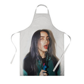 Фартук 3D с принтом BILLIE EILISH в Екатеринбурге, 100% полиэстер | общий размер — 65 х 85 см, ширина нагрудника — 26 см, горловина — 53 см, длина завязок — 54 см, общий обхват в поясе — 173 см. Принт на завязках и на горловине наносится с двух сторон, на основной части фартука — только с внешней стороны | ayelish | bad guy | bellyache | bilie eilish | bilie elish | billie | billie eilish | eilish | electronic | elish | music | били айлиш | билли айлиш | эйлиш | элиш