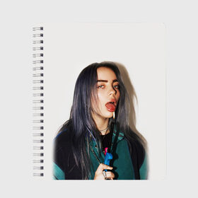 Тетрадь с принтом BILLIE EILISH в Екатеринбурге, 100% бумага | 48 листов, плотность листов — 60 г/м2, плотность картонной обложки — 250 г/м2. Листы скреплены сбоку удобной пружинной спиралью. Уголки страниц и обложки скругленные. Цвет линий — светло-серый
 | ayelish | bad guy | bellyache | bilie eilish | bilie elish | billie | billie eilish | eilish | electronic | elish | music | били айлиш | билли айлиш | эйлиш | элиш