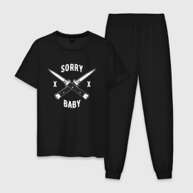 Мужская пижама хлопок с принтом Sorry baby в Екатеринбурге, 100% хлопок | брюки и футболка прямого кроя, без карманов, на брюках мягкая резинка на поясе и по низу штанин
 | Тематика изображения на принте: eve | killing eve | knife | oksana astankova | villanelle | вилланель | ева | оксана