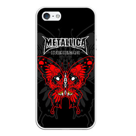 Чехол для iPhone 5/5S матовый с принтом Metallica в Екатеринбурге, Силикон | Область печати: задняя сторона чехла, без боковых панелей | american | butterfly | devil | fangs | james hetfield | kirk hammett | metal band | metallica | music | mystic | red | rock | skull | vampire | американская | бабочка | вампир | джеймс хетфилд | дьявол | кирк хэмметт | клыки | красная | ларс ульрих | мета