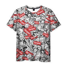 Мужская футболка 3D с принтом Senpai ahegao в Екатеринбурге, 100% полиэфир | прямой крой, круглый вырез горловины, длина до линии бедер | ahegao | anime | manga | senpai | аниме | ахегао | манга | паттерн | сенпай