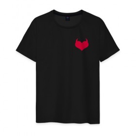 Мужская футболка хлопок с принтом Lucifer wings в Екатеринбурге, 100% хлопок | прямой крой, круглый вырез горловины, длина до линии бедер, слегка спущенное плечо. | дьявольское сердечко | коварный | крылья | лайк | рога | сердце | чёртик