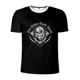 Мужская футболка 3D спортивная с принтом Five Finger Death Punch в Екатеринбурге, 100% полиэстер с улучшенными характеристиками | приталенный силуэт, круглая горловина, широкие плечи, сужается к линии бедра | Тематика изображения на принте: 5fdp | ffdp | five finger | five finger death | five finger death punch | metal | rock | метал | рок