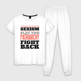 Женская пижама хлопок с принтом Феминизм в Екатеринбурге, 100% хлопок | брюки и футболка прямого кроя, без карманов, на брюках мягкая резинка на поясе и по низу штанин | женские | надписи | надпись | равенство | феминизм