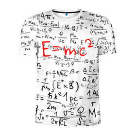 Мужская футболка 3D спортивная с принтом E=mc2 (редач) в Екатеринбурге, 100% полиэстер с улучшенными характеристиками | приталенный силуэт, круглая горловина, широкие плечи, сужается к линии бедра | Тематика изображения на принте: emc 2 | emc2 | знаменитые формулы | физика | формулы | эйнштейн