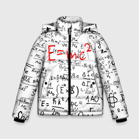 Зимняя куртка для мальчиков 3D с принтом E=mc2 (редач) в Екатеринбурге, ткань верха — 100% полиэстер; подклад — 100% полиэстер, утеплитель — 100% полиэстер | длина ниже бедра, удлиненная спинка, воротник стойка и отстегивающийся капюшон. Есть боковые карманы с листочкой на кнопках, утяжки по низу изделия и внутренний карман на молнии. 

Предусмотрены светоотражающий принт на спинке, радужный светоотражающий элемент на пуллере молнии и на резинке для утяжки | emc 2 | emc2 | знаменитые формулы | физика | формулы | эйнштейн