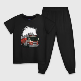 Детская пижама хлопок с принтом Пожарная Машина в Екатеринбурге, 100% хлопок |  брюки и футболка прямого кроя, без карманов, на брюках мягкая резинка на поясе и по низу штанин
 | Тематика изображения на принте: огонь | пожар | пожарная | пожарная охрана | пожарник | пожарный