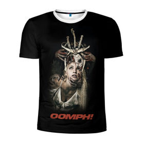 Мужская футболка 3D спортивная с принтом OOMPH в Екатеринбурге, 100% полиэстер с улучшенными характеристиками | приталенный силуэт, круглая горловина, широкие плечи, сужается к линии бедра | metal | oomph | rock | метал | рок