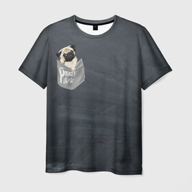 Мужская футболка 3D с принтом Карманный мопс в Екатеринбурге, 100% полиэфир | прямой крой, круглый вырез горловины, длина до линии бедер | Тематика изображения на принте: pug | карман | карманный мопс | малыш | милый | мопс | пес | песик | собака | собачка