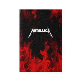 Обложка для паспорта матовая кожа с принтом METALLICA (НА СПИНЕ) в Екатеринбурге, натуральная матовая кожа | размер 19,3 х 13,7 см; прозрачные пластиковые крепления | fire | flame | metallica | металлика | огонь | пламя