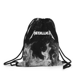 Рюкзак-мешок 3D с принтом METALLICA (НА СПИНЕ) в Екатеринбурге, 100% полиэстер | плотность ткани — 200 г/м2, размер — 35 х 45 см; лямки — толстые шнурки, застежка на шнуровке, без карманов и подкладки | Тематика изображения на принте: fire | flame | metallica | металлика | огонь | пламя