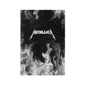 Обложка для паспорта матовая кожа с принтом METALLICA (НА СПИНЕ) в Екатеринбурге, натуральная матовая кожа | размер 19,3 х 13,7 см; прозрачные пластиковые крепления | fire | flame | metallica | металлика | огонь | пламя