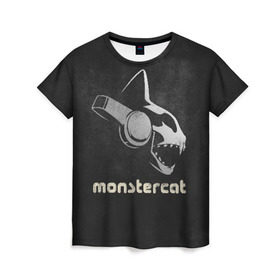 Женская футболка 3D с принтом Monstercat в Екатеринбурге, 100% полиэфир ( синтетическое хлопкоподобное полотно) | прямой крой, круглый вырез горловины, длина до линии бедер | monstercat | клуб | клубная музыка | кот | котенок | кошка | лейбл | монстар | монстар кет | монстер | музыка | танцевальная музыка | электронная | электронная музыка