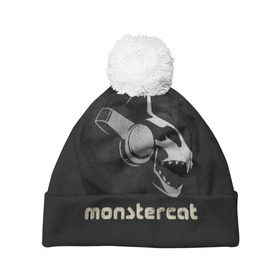 Шапка 3D c помпоном с принтом Monstercat в Екатеринбурге, 100% полиэстер | универсальный размер, печать по всей поверхности изделия | monstercat | клуб | клубная музыка | кот | котенок | кошка | лейбл | монстар | монстар кет | монстер | музыка | танцевальная музыка | электронная | электронная музыка