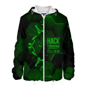 Мужская куртка 3D с принтом Hack Cyberspace в Екатеринбурге, ткань верха — 100% полиэстер, подклад — флис | прямой крой, подол и капюшон оформлены резинкой с фиксаторами, два кармана без застежек по бокам, один большой потайной карман на груди. Карман на груди застегивается на липучку | cyberpunk | hack | hack cyberspace | hacker | абстракция | взлом | микросхема | минимализм | программер | программист | сеть | хакер