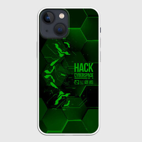 Чехол для iPhone 13 mini с принтом Hack Cyberspace в Екатеринбурге,  |  | cyberpunk | hack | hack cyberspace | hacker | абстракция | взлом | микросхема | минимализм | программер | программист | сеть | хакер