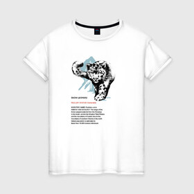 Женская футболка хлопок с принтом Snow Leopard в Екатеринбурге, 100% хлопок | прямой крой, круглый вырез горловины, длина до линии бедер, слегка спущенное плечо | animals | red book | red list | животные | животные из красной книги | красная книга | редкие животные