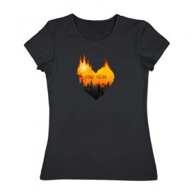 Женская футболка хлопок с принтом Сердце России в Екатеринбурге, 100% хлопок | прямой крой, круглый вырез горловины, длина до линии бедер, слегка спущенное плечо | пожары в сибири | сибирь | сибирь горит | спасите сибирь
