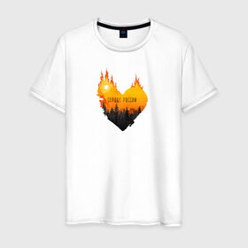 Мужская футболка хлопок с принтом Сердце России в Екатеринбурге, 100% хлопок | прямой крой, круглый вырез горловины, длина до линии бедер, слегка спущенное плечо. | пожары в сибири | сибирь | сибирь горит | спасите сибирь