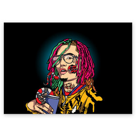 Поздравительная открытка с принтом Lil Pump в Екатеринбурге, 100% бумага | плотность бумаги 280 г/м2, матовая, на обратной стороне линовка и место для марки
 | esskeetit | gazzy garcia | gucci gang | lil pump | lilpump | газзи гарсия | лил памп | рэп | рэпер | эшкере