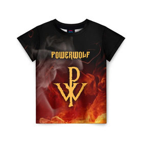 Детская футболка 3D с принтом POWERWOLF в Екатеринбурге, 100% гипоаллергенный полиэфир | прямой крой, круглый вырез горловины, длина до линии бедер, чуть спущенное плечо, ткань немного тянется | powerwolf | wolf | метал | пауэр метал. | повервольф | поверфульф | рок | хэви металб