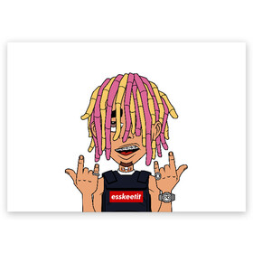 Поздравительная открытка с принтом Lil Pump в Екатеринбурге, 100% бумага | плотность бумаги 280 г/м2, матовая, на обратной стороне линовка и место для марки
 | esskeetit | gazzy garcia | gucci gang | lil pump | lilpump | газзи гарсия | лил памп | рэп | рэпер | эшкере