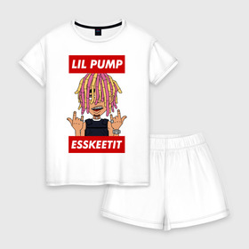 Женская пижама с шортиками хлопок с принтом Lil Pump в Екатеринбурге, 100% хлопок | футболка прямого кроя, шорты свободные с широкой мягкой резинкой | esskeetit | gazzy garcia | gucci gang | lil pump | lilpump | газзи гарсия | лил памп | рэп | рэпер | эшкере