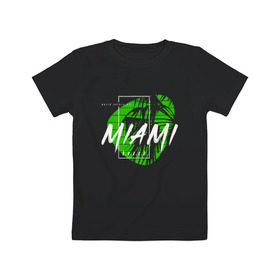 Детская футболка хлопок с принтом Miami beach в Екатеринбурге, 100% хлопок | круглый вырез горловины, полуприлегающий силуэт, длина до линии бедер | Тематика изображения на принте: beach | miami | летняя | лето | майами | маями | отдых | отпуск | пальмы | пляж
