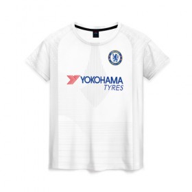 Женская футболка 3D с принтом Chelsea away 19-20 в Екатеринбурге, 100% полиэфир ( синтетическое хлопкоподобное полотно) | прямой крой, круглый вырез горловины, длина до линии бедер | champions | chelsea | england | league | англия | лига | челси | чемпионов