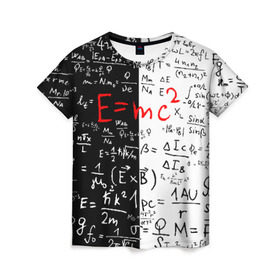 Женская футболка 3D с принтом E=mc2 в Екатеринбурге, 100% полиэфир ( синтетическое хлопкоподобное полотно) | прямой крой, круглый вырез горловины, длина до линии бедер | emc 2 | emc2 | знаменитые формулы | физика | формулы | эйнштейн