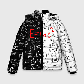 Зимняя куртка для мальчиков 3D с принтом E=mc2 в Екатеринбурге, ткань верха — 100% полиэстер; подклад — 100% полиэстер, утеплитель — 100% полиэстер | длина ниже бедра, удлиненная спинка, воротник стойка и отстегивающийся капюшон. Есть боковые карманы с листочкой на кнопках, утяжки по низу изделия и внутренний карман на молнии. 

Предусмотрены светоотражающий принт на спинке, радужный светоотражающий элемент на пуллере молнии и на резинке для утяжки | emc 2 | emc2 | знаменитые формулы | физика | формулы | эйнштейн