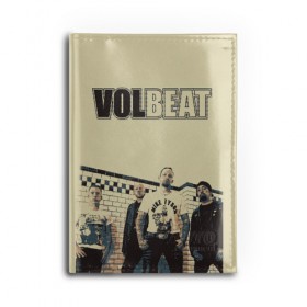Обложка для автодокументов с принтом Volbeat в Екатеринбурге, натуральная кожа |  размер 19,9*13 см; внутри 4 больших “конверта” для документов и один маленький отдел — туда идеально встанут права | Тематика изображения на принте: groove metal | hardcore | psychobilly | volbeat | волбит