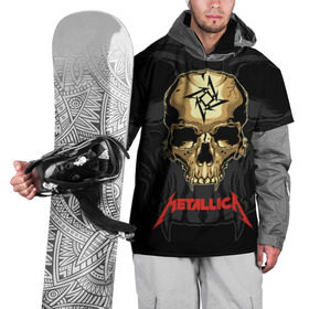 Накидка на куртку 3D с принтом Metallica  в Екатеринбурге, 100% полиэстер |  | Тематика изображения на принте: american | james hetfield | kirk hammett | l | metal band | metallic | metallica | music | robot | rock | scales | sitting | skeleton | skull | throne | американская | джеймс хетфилд | кирк хэмметт | ларс ульрих | логотип | метал группа | металл
