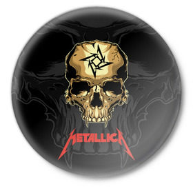 Значок с принтом Metallica в Екатеринбурге,  металл | круглая форма, металлическая застежка в виде булавки | american | james hetfield | kirk hammett | l | metal band | metallic | metallica | music | robot | rock | scales | sitting | skeleton | skull | throne | американская | джеймс хетфилд | кирк хэмметт | ларс ульрих | логотип | метал группа | металл