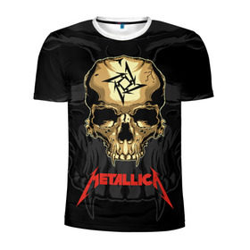 Мужская футболка 3D спортивная с принтом Metallica в Екатеринбурге, 100% полиэстер с улучшенными характеристиками | приталенный силуэт, круглая горловина, широкие плечи, сужается к линии бедра | american | james hetfield | kirk hammett | l | metal band | metallic | metallica | music | robot | rock | scales | sitting | skeleton | skull | throne | американская | джеймс хетфилд | кирк хэмметт | ларс ульрих | логотип | метал группа | металл