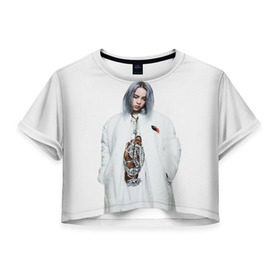 Женская футболка Cropp-top с принтом BILLIE EILISH в Екатеринбурге, 100% полиэстер | круглая горловина, длина футболки до линии талии, рукава с отворотами | ayelish | bad guy | bellyache | bilie eilish | bilie elish | billie | billie eilish | eilish | electronic | elish | music | били айлиш | билли айлиш | эйлиш | элиш