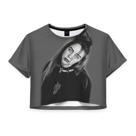 Женская футболка Cropp-top с принтом BILLIE EILISH в Екатеринбурге, 100% полиэстер | круглая горловина, длина футболки до линии талии, рукава с отворотами | ayelish | bad guy | bellyache | bilie eilish | bilie elish | billie | billie eilish | eilish | electronic | elish | music | били айлиш | билли айлиш | эйлиш | элиш