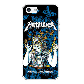 Чехол для iPhone 5/5S матовый с принтом Metallica в Екатеринбурге, Силикон | Область печати: задняя сторона чехла, без боковых панелей | american | bone | butterflies | death | fly | girl | head | james hetfield | kirk hammett | metal band | metallica | music | plate | rock | skull | statue of liberty | американская | бабочки | голова | девушка | держит | кость | кушает | летают | металлик