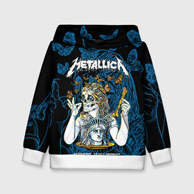Детская толстовка 3D с принтом Metallica в Екатеринбурге, 100% полиэстер | двухслойный капюшон со шнурком для регулировки, мягкие манжеты на рукавах и по низу толстовки, спереди карман-кенгуру с мягким внутренним слоем | american | bone | butterflies | death | fly | girl | head | james hetfield | kirk hammett | metal band | metallica | music | plate | rock | skull | statue of liberty | американская | бабочки | голова | девушка | держит | кость | кушает | летают | металлик